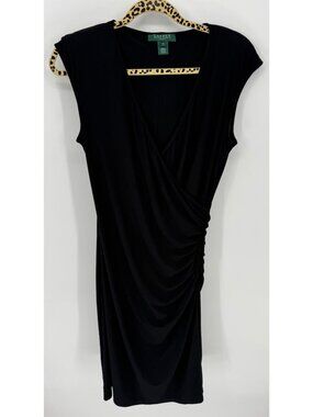 Lauren Ralph Lauren Black Sleeveless Faux Wrap Ruched Dress Size 10